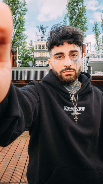 WAVES Logo Oversized Hoodie Black Out – Official WAVES Open Air Merch 2026