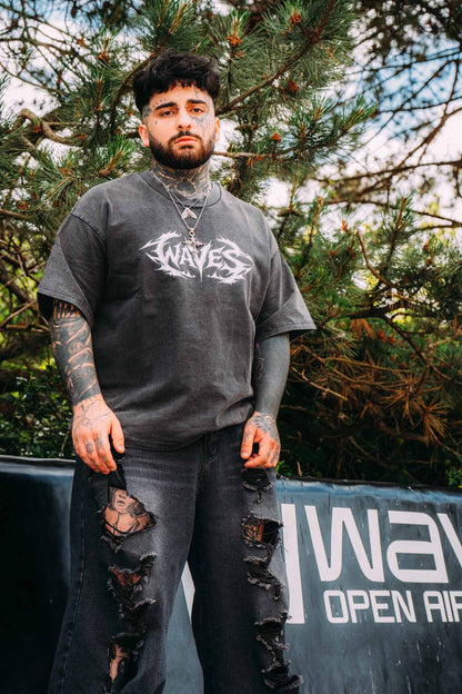 WAVES Tribal Oversized Shirt Vintage Black— Official WAVES Open Air Merch 2026